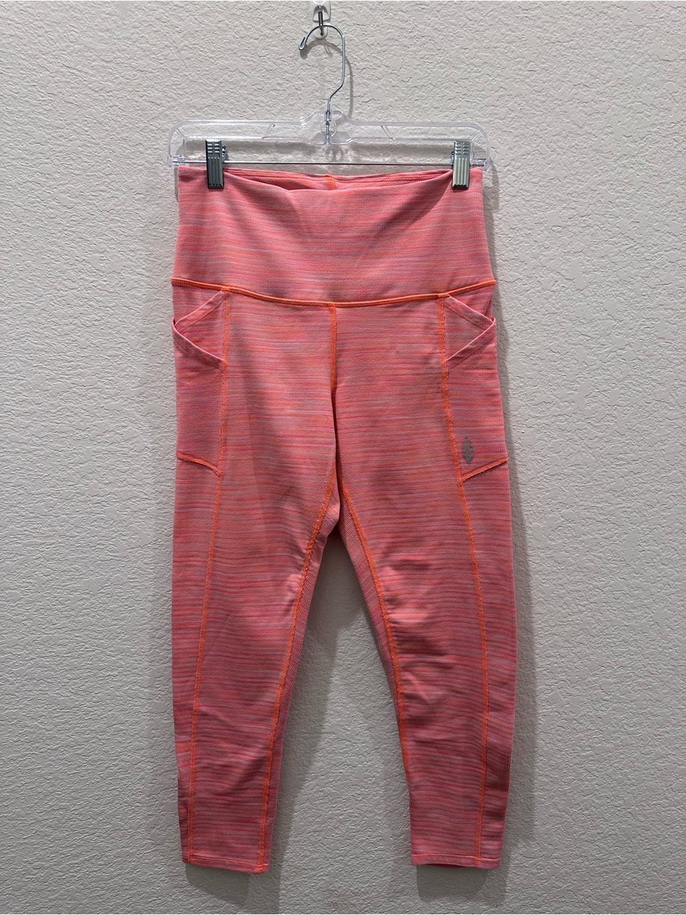 Free People FP Movement High Rise Space Dye Leggings Pink Orange Pockets XS